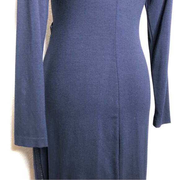 Cache navy blue metallic studded trim faux wrap sheath dress size Medium - Picture 8 of 16